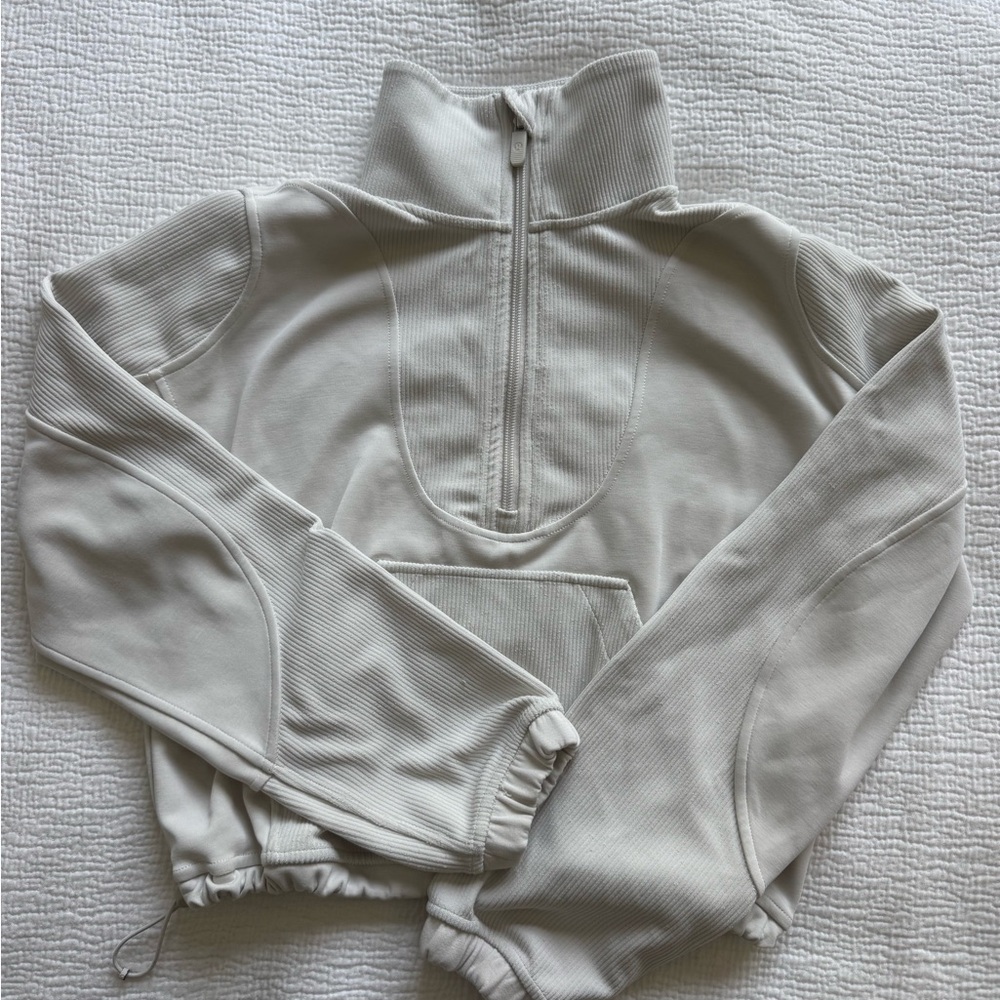 Lululemon brushed softstreme ribbed half zip in bone - size 0
